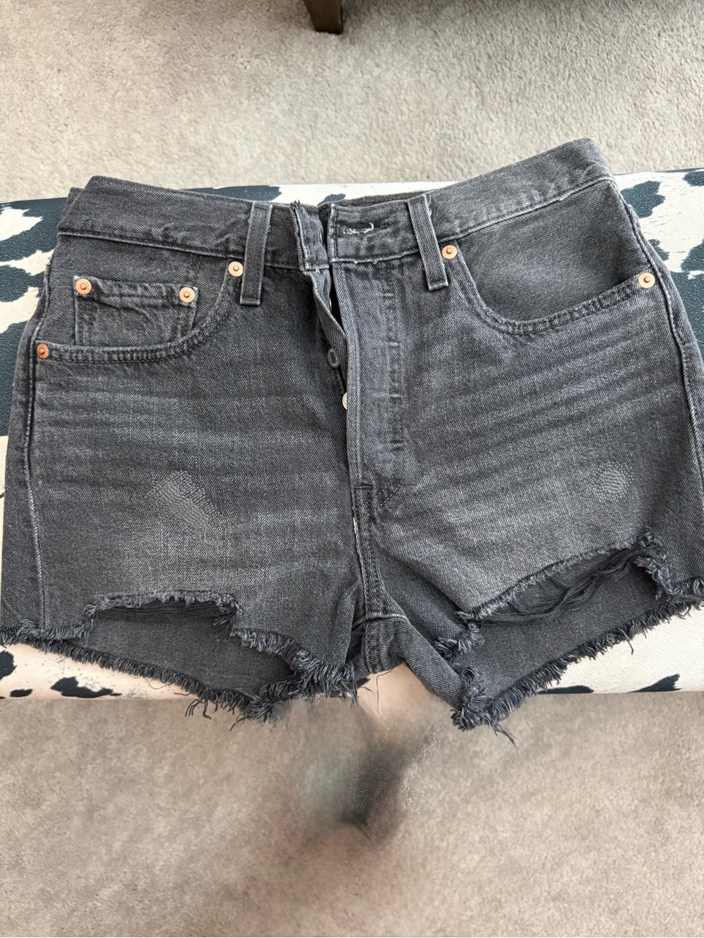 Levi's Black Frayed Hem High-Rise Denim Shorts